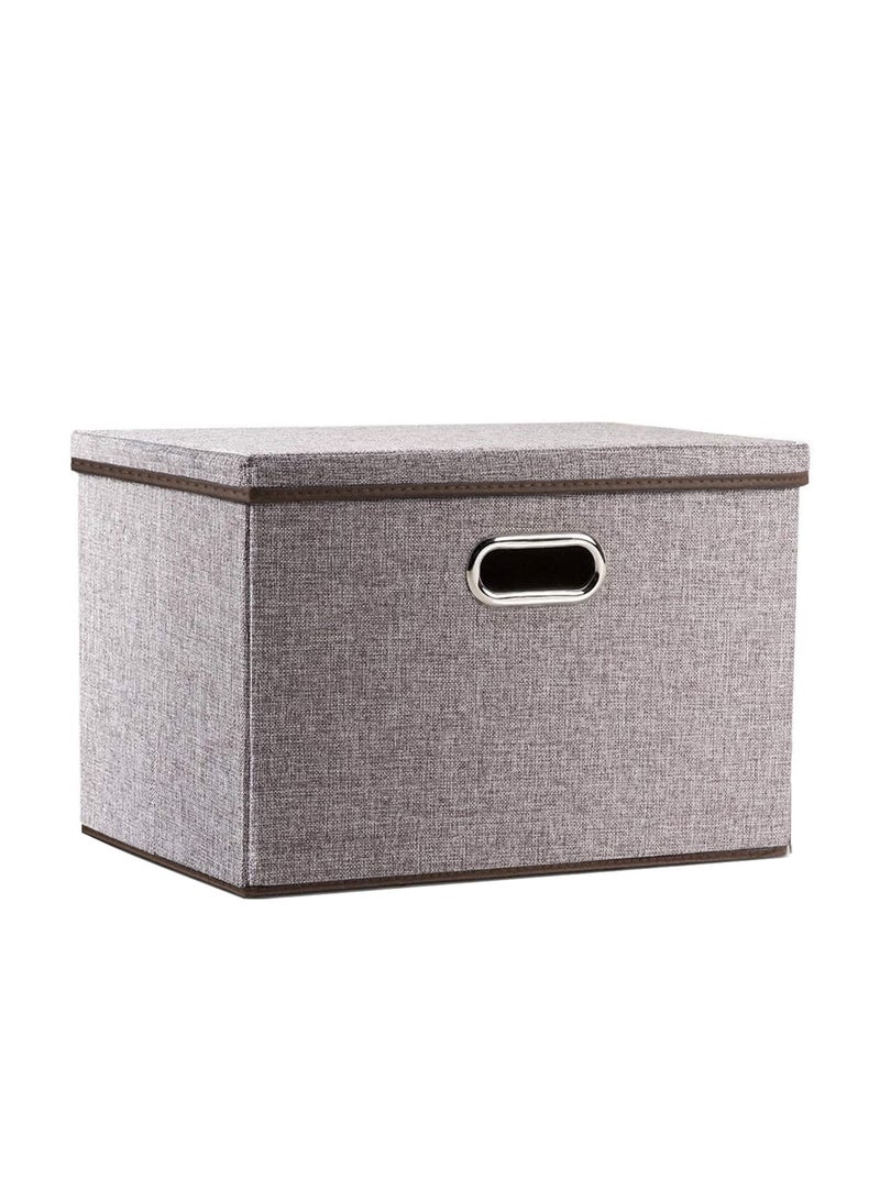 كينجمازي سلة تخزين كبيرة مع غطاء 44 × 30 × 30 سم، سلة تخزين مكعبة قابلة للطي من القطن واللينو، قابلة للكومة ومتينة، سلة تخزين لتنظيم الرفوف في غرف الأطفال وغرف النوم، منظمات خزانة المنزل المكعبة للملابس والألعاب والأغطية، رمادي - Image 1