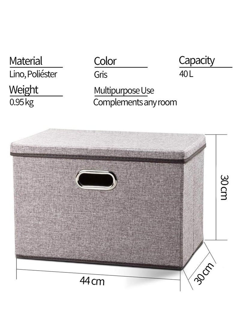 كينجمازي سلة تخزين كبيرة مع غطاء 44 × 30 × 30 سم، سلة تخزين مكعبة قابلة للطي من القطن واللينو، قابلة للكومة ومتينة، سلة تخزين لتنظيم الرفوف في غرف الأطفال وغرف النوم، منظمات خزانة المنزل المكعبة للملابس والألعاب والأغطية، رمادي - Image 2