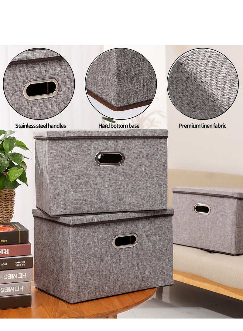 كينجمازي سلة تخزين كبيرة مع غطاء 44 × 30 × 30 سم، سلة تخزين مكعبة قابلة للطي من القطن واللينو، قابلة للكومة ومتينة، سلة تخزين لتنظيم الرفوف في غرف الأطفال وغرف النوم، منظمات خزانة المنزل المكعبة للملابس والألعاب والأغطية، رمادي - Image 3