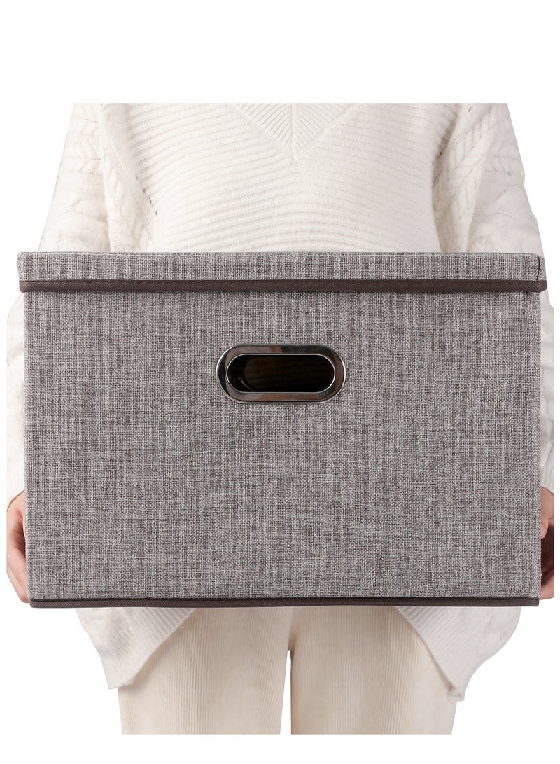 كينجمازي سلة تخزين كبيرة مع غطاء 44 × 30 × 30 سم، سلة تخزين مكعبة قابلة للطي من القطن واللينو، قابلة للكومة ومتينة، سلة تخزين لتنظيم الرفوف في غرف الأطفال وغرف النوم، منظمات خزانة المنزل المكعبة للملابس والألعاب والأغطية، رمادي - Image 5