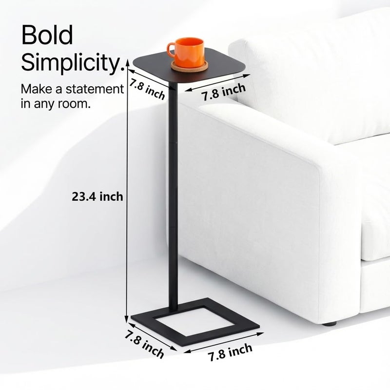 ZEXVIDA Stable C Table End Table, 23.4" Tall C Shaped Side Table That Slides Under Sofa, Slim Under Couch Table, Modern Industrial Coffee Tray Table for Living Room Bedroom (Small Black) - Image 2