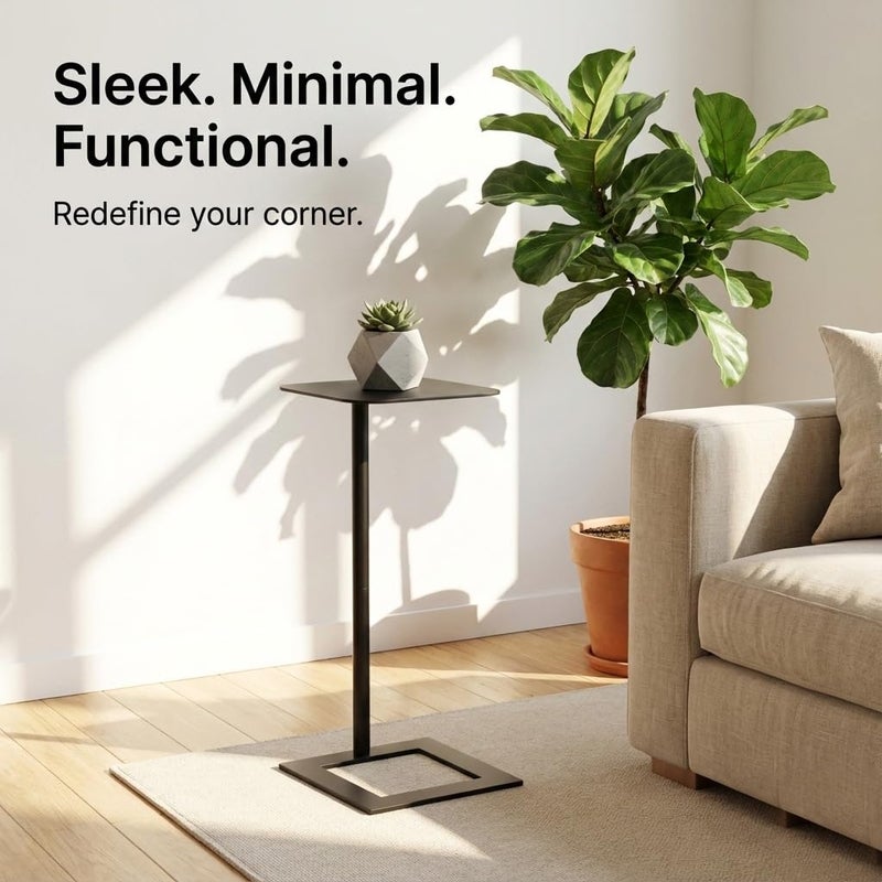 ZEXVIDA Stable C Table End Table, 23.4" Tall C Shaped Side Table That Slides Under Sofa, Slim Under Couch Table, Modern Industrial Coffee Tray Table for Living Room Bedroom (Small Black) - Image 4