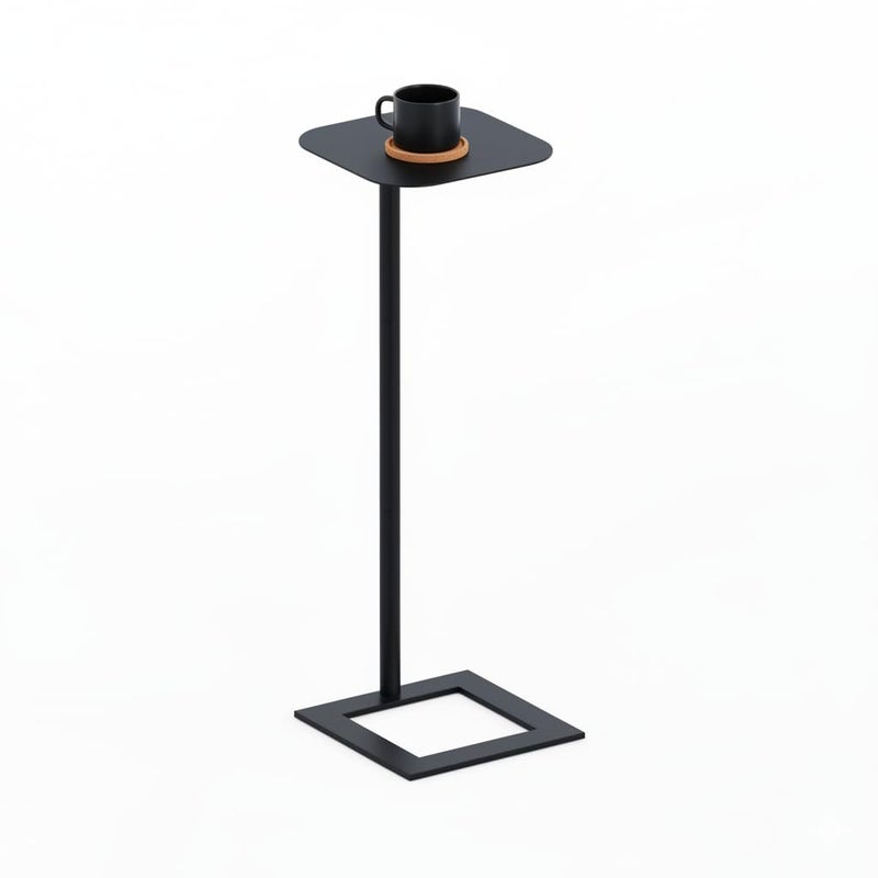 ZEXVIDA Stable C Table End Table, 23.4" Tall C Shaped Side Table That Slides Under Sofa, Slim Under Couch Table, Modern Industrial Coffee Tray Table for Living Room Bedroom (Small Black) - Image 1
