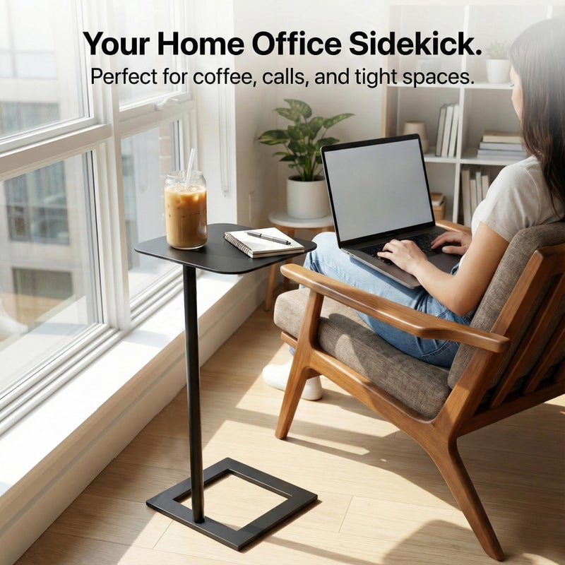 ZEXVIDA Stable C Table End Table, 23.4" Tall C Shaped Side Table That Slides Under Sofa, Slim Under Couch Table, Modern Industrial Coffee Tray Table for Living Room Bedroom (Small Black) - Image 3