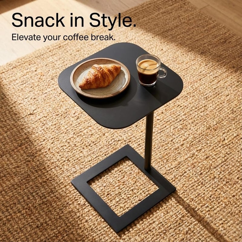 ZEXVIDA Stable C Table End Table, 23.4" Tall C Shaped Side Table That Slides Under Sofa, Slim Under Couch Table, Modern Industrial Coffee Tray Table for Living Room Bedroom (Small Black) - Image 5
