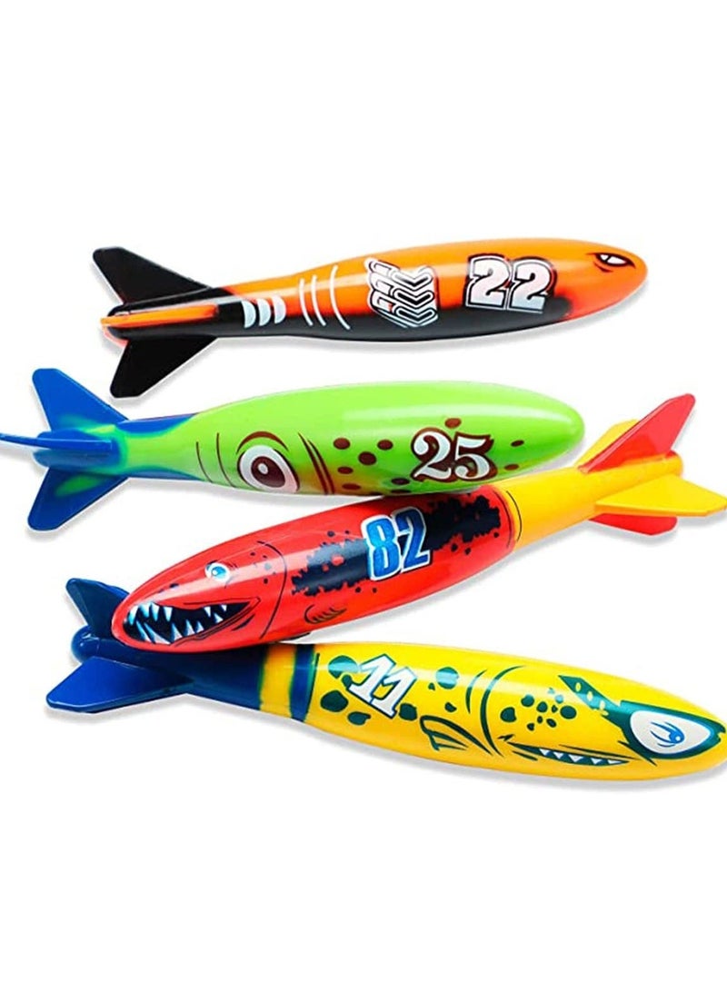 Y&D Dive Torpedo Bandits Pool Toys Underwater Diving Water Games Training Gift Set for Boys Girls and Up 4 Piece Colorful Fun Toy Bath - Image 1