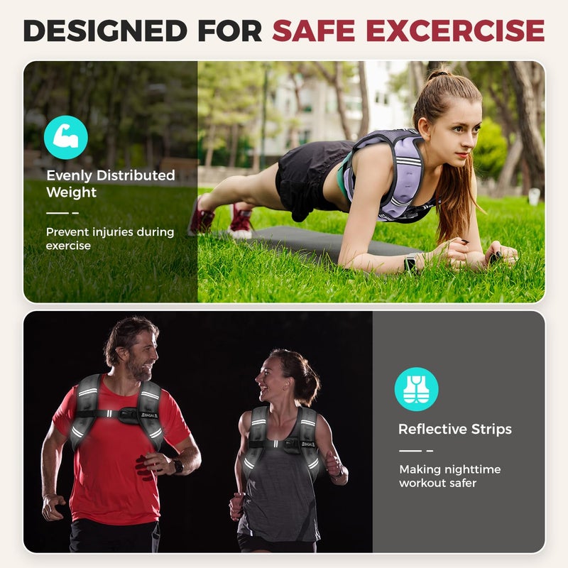 BAGAIL Comfort-Fit Weighted Vest for Woman, Even Weight Distribution, Faster Weight Loss, No-Chafe or Bounce for Walking & Running with Detachable Phone Pouch & Reflective Stripes (Available 5-30lbs) - Image 4