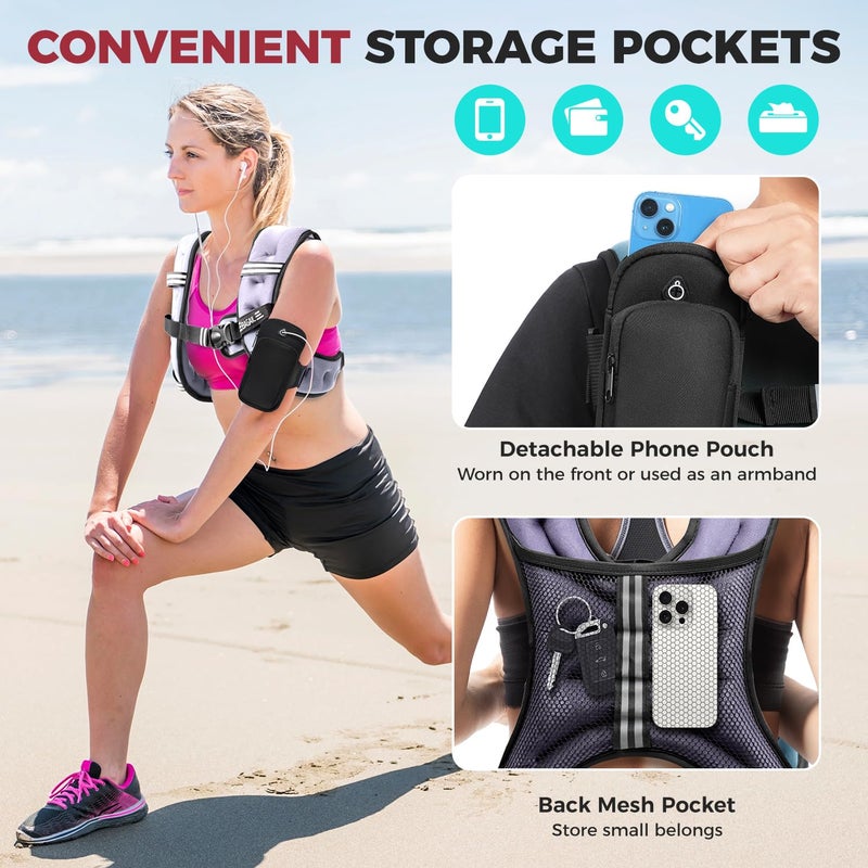 BAGAIL Comfort-Fit Weighted Vest for Woman, Even Weight Distribution, Faster Weight Loss, No-Chafe or Bounce for Walking & Running with Detachable Phone Pouch & Reflective Stripes (Available 5-30lbs) - Image 5