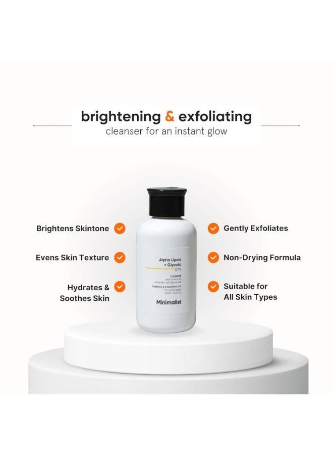 Minimalist 7% ALA + Glycolic Brightening Face Wash | Cleanser with ALA For Glowing Skin, AHA for Exfoliation and Vitamin B5 For Hydration | Sulphate-free | Fragrance-free | For Women & Men | 100 ml - Image 2
