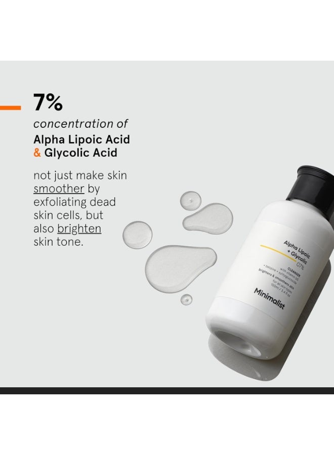 Minimalist 7% ALA + Glycolic Brightening Face Wash | Cleanser with ALA For Glowing Skin, AHA for Exfoliation and Vitamin B5 For Hydration | Sulphate-free | Fragrance-free | For Women & Men | 100 ml - Image 4
