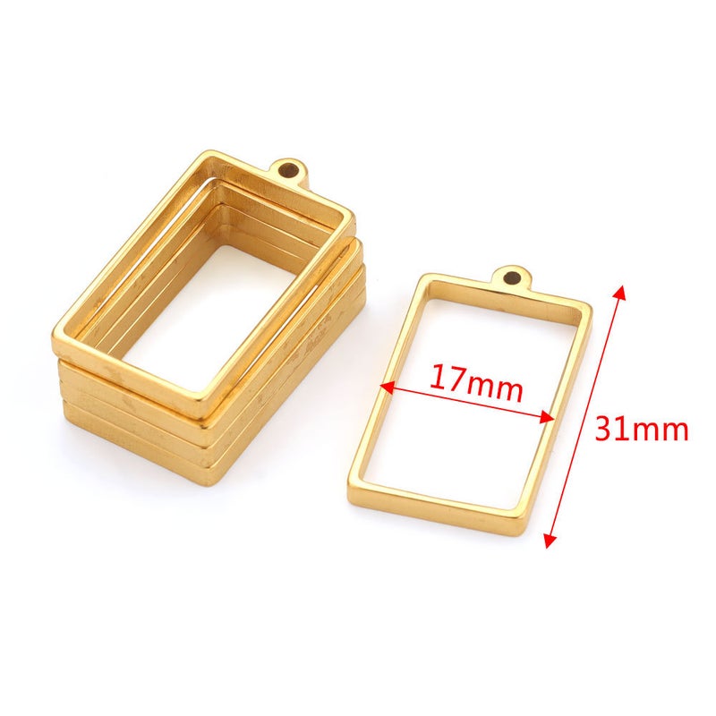 Stainless Steel Polished Geometry Pendant DIY Frame Gold-short rectangle [single about 2.12g]]