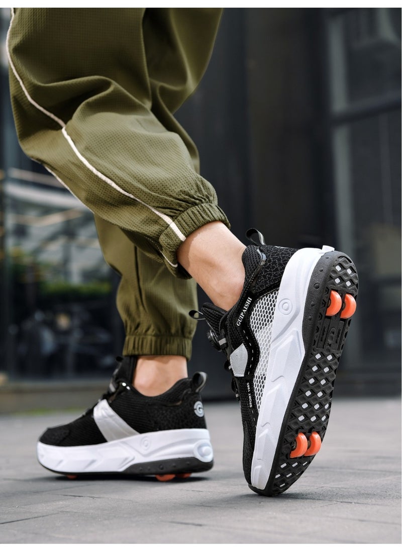 NIBEMINENT Kids Roller Skates Shoes 4 Wheels Roller Shoes Boys Girls Wheel Shoes Roller Sneakers Shoes for Beginner More Balanced  - Image 1