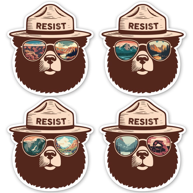 Hyperlama Funny Smokey The Bear Sticker, Smokey The Bear Resist Bumper Stickers for Car Truck Laptop, Firefighting Wildfires Camping Stickers, National Parks Gifts for Men, Women, Nature Lovers, 4.6x5 (4 PCS) - Image 1