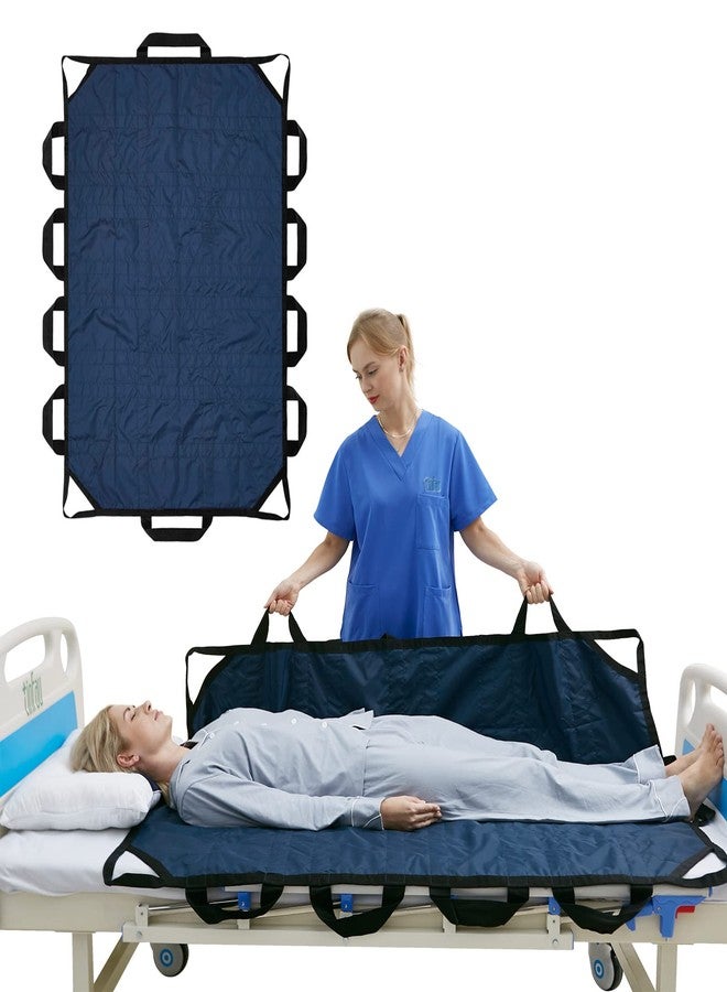 TINFAU 60" x 40" Positioning Bed Pad with Handles Washable Draw Sheets for Hospital Bed Ridden Patient Clothes Waterproof Glide Sheets for Patients Moving Pad for Lifting &Transfer Sheet Nylon, Blue - Image 1