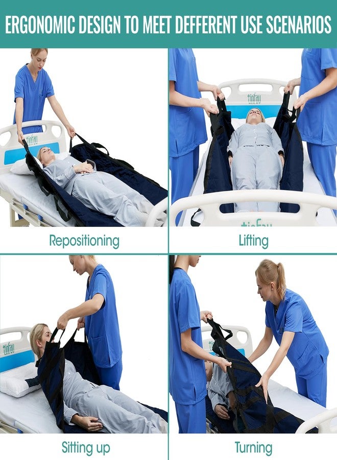 TINFAU 60" x 40" Positioning Bed Pad with Handles Washable Draw Sheets for Hospital Bed Ridden Patient Clothes Waterproof Glide Sheets for Patients Moving Pad for Lifting &Transfer Sheet Nylon, Blue - Image 2