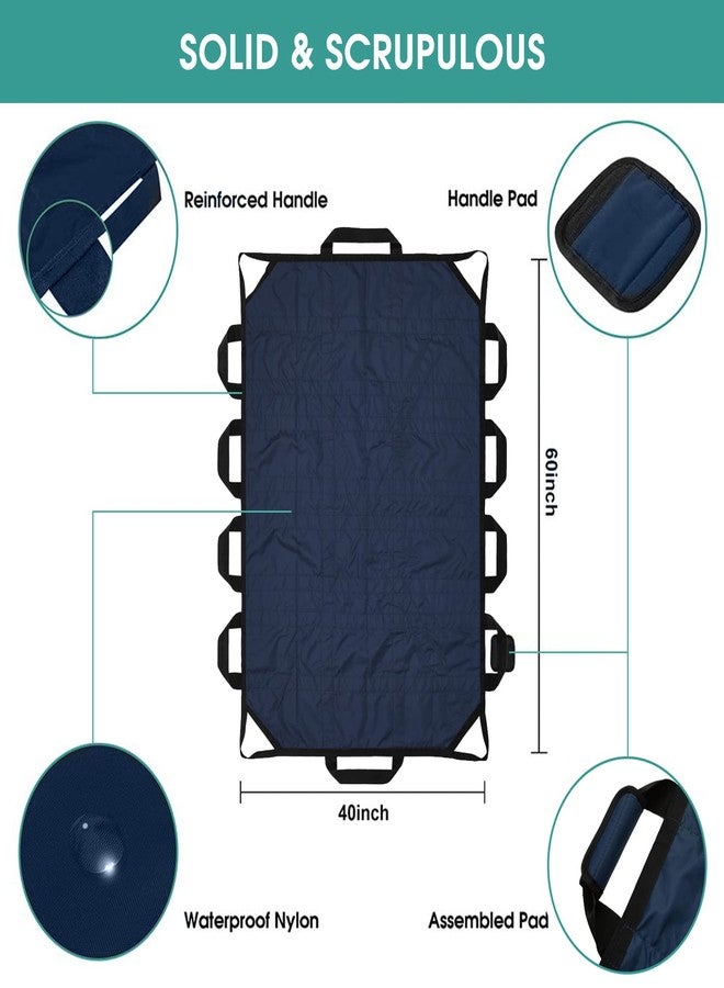 TINFAU 60" x 40" Positioning Bed Pad with Handles Washable Draw Sheets for Hospital Bed Ridden Patient Clothes Waterproof Glide Sheets for Patients Moving Pad for Lifting &Transfer Sheet Nylon, Blue - Image 3