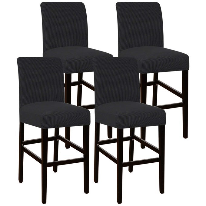 BAR STOOL COVERS COUNTER HEIGHT CHAIR SEAT COVERS HIGH STRETCH PROTECTORS NON SLIP WITH ELASTIC BOTTOM SET OF 4 BLACK