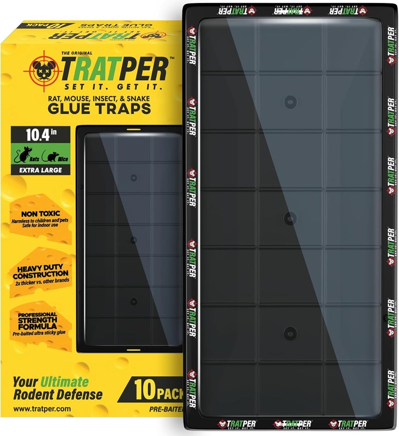 Tratper Glue Traps for Mice,Rat,Mouse,Snake,Lizard,Insect. 10 Pack. Extra Strength,Pre-Baited Adhesive.Heavy Duty Plastic Tray.Non-Toxic,Chemical-Free Pest Control for Home. 10Pack - Image 1