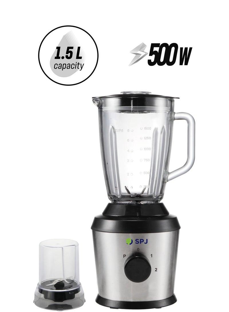 SPJ 500W Mixer Grinder & Juicer, 1.5L Jar, Stainless Steel Blades, Pulse Function, Safety Lock, Black/Silver - Image 1