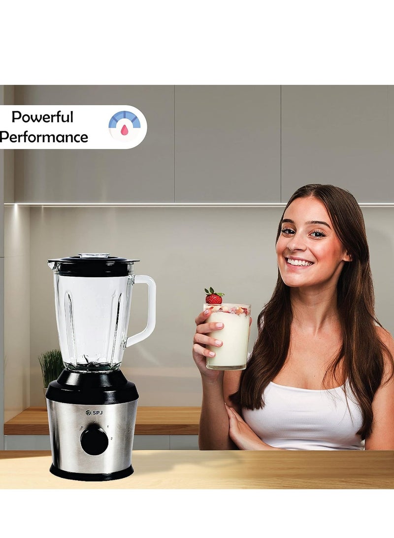 SPJ 500W Mixer Grinder & Juicer, 1.5L Jar, Stainless Steel Blades, Pulse Function, Safety Lock, Black/Silver - Image 2