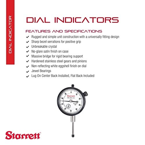 Starrett مؤشر دial من ستاريت 25 مع محامل ودعامة مركزية خلفية (قراءة دial 0-100، 0-1.000" ) - Image 2
