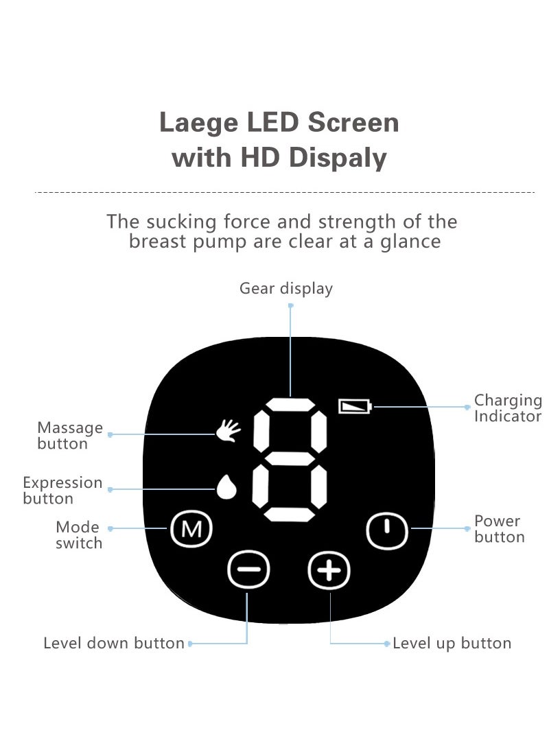 Portable electric breast pump with 3 levels and 9 gears, with LED display screen for more convenient operation