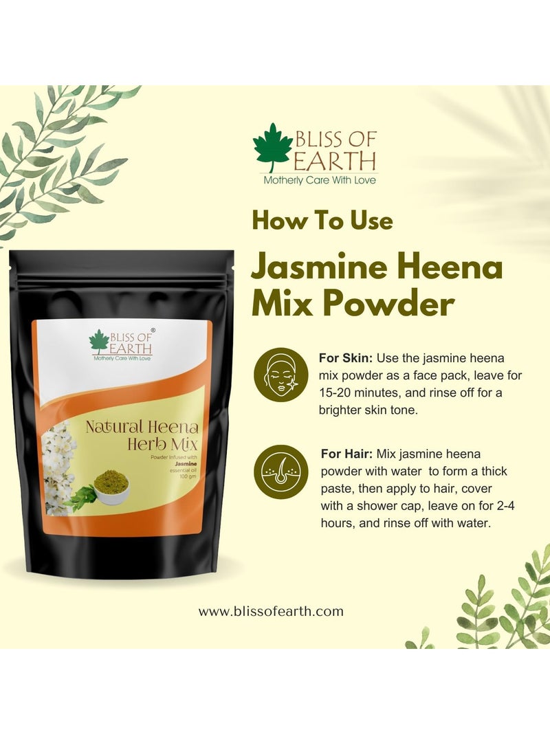 BLISS OF EARTH Herbal Henna For Hair Jasmine Blended With Herbs Amla Neem Babul Gum and & Jasmine Essential Oil For Long Lasting Hair Color Hair Nourishment 100gm - Image 4