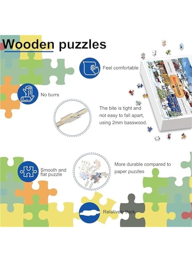 Wooden Jigsaw Puzzle, Countryside New Year Vibes, A Holiday Decoration for All Ages,1000 Pieces (Village) - Image 3