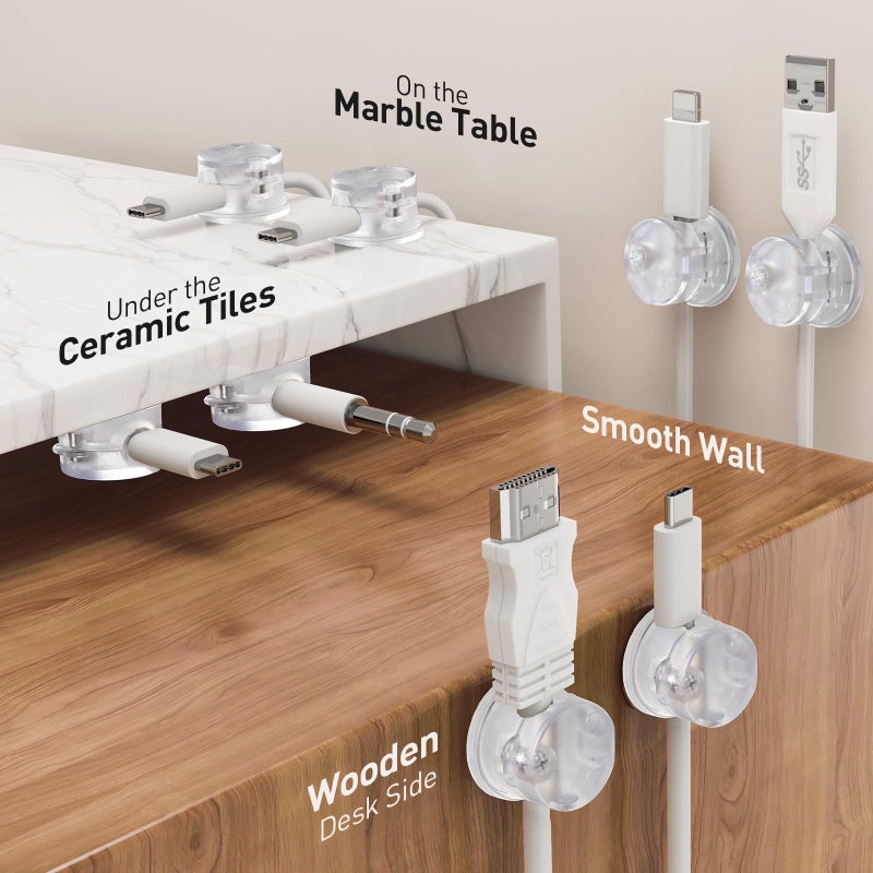 AGPTEK 8 Pack Magnetic Cable Clips, Upgraded 360Â° Rotatable Cord Holder Clips for Nightstand, Desk Cord Organizer Adhesive Wire Management Home Office Phone Charging Cords USB Cable Keeper (Clear) - Image 5