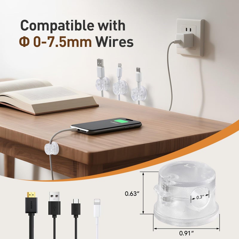 AGPTEK 8 Pack Magnetic Cable Clips, Upgraded 360Â° Rotatable Cord Holder Clips for Nightstand, Desk Cord Organizer Adhesive Wire Management Home Office Phone Charging Cords USB Cable Keeper (Clear) - Image 4