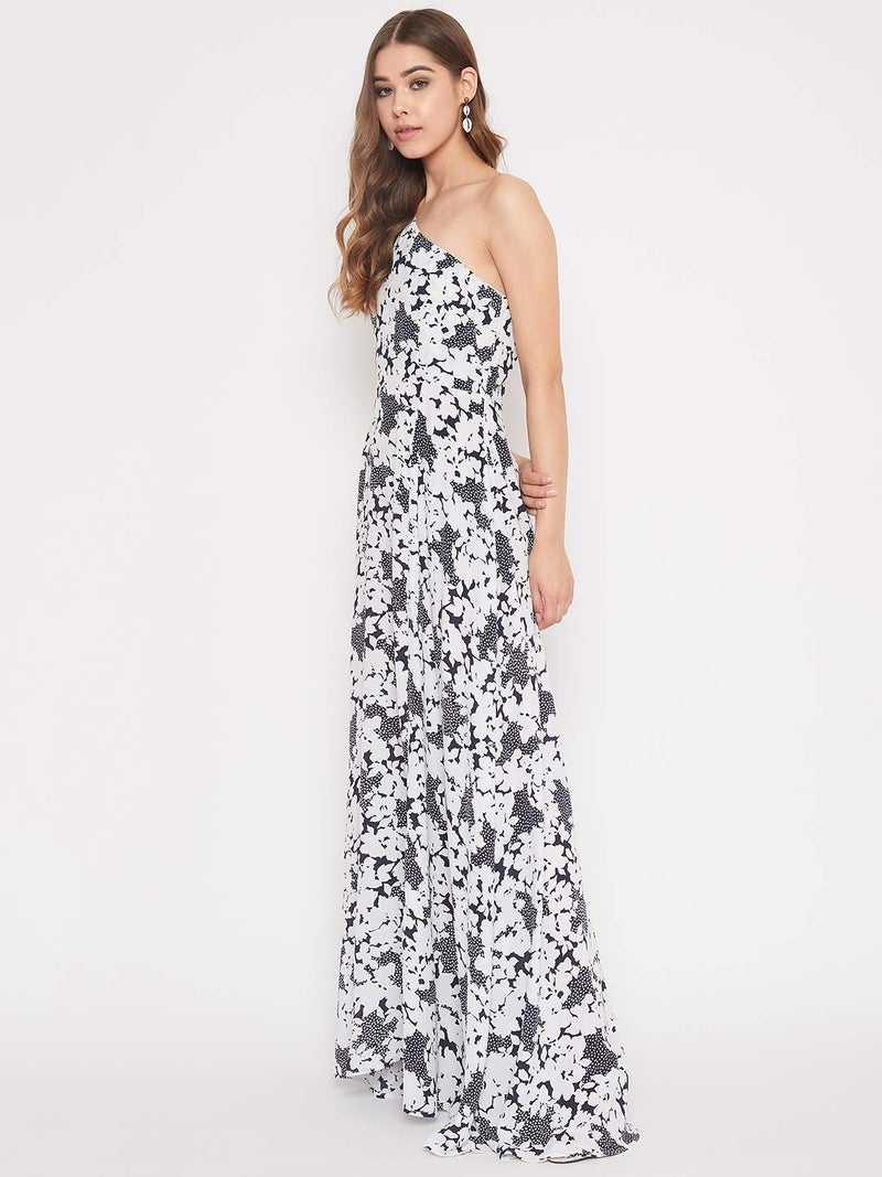 Berrylush Women Floral Printed One Shoulder Maxi Dress_White_Small - Image 3