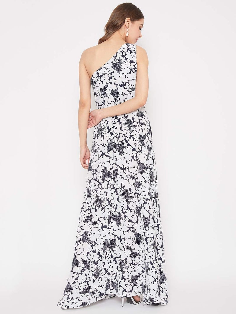 Berrylush Women Floral Printed One Shoulder Maxi Dress_White_Small - Image 5