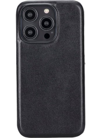 PLM Apple iPhone 14 Pro Compatible Leather Card Holder Back Cover Rock Rst1 Black  - Image 1