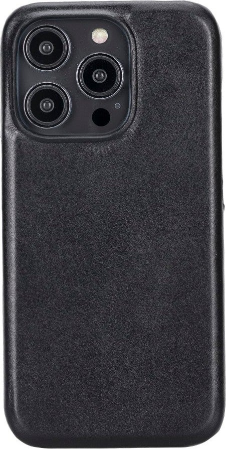 PLM Apple iPhone 14 Pro Compatible Leather Card Holder Back Cover Rock Rst1 Black  - Image 1