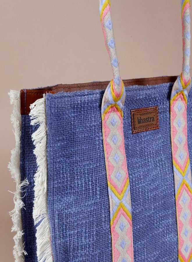 BHASTRA Lenora Fringe Tote Bag - Lilac | Handloom Slub Cotton | Laptop | Tote Bags for Women For Office Use, Work | Ladies Stylish Shoulder Bag | Ethically Sourced, Lightweight-Ideal For Gifting - Image 4