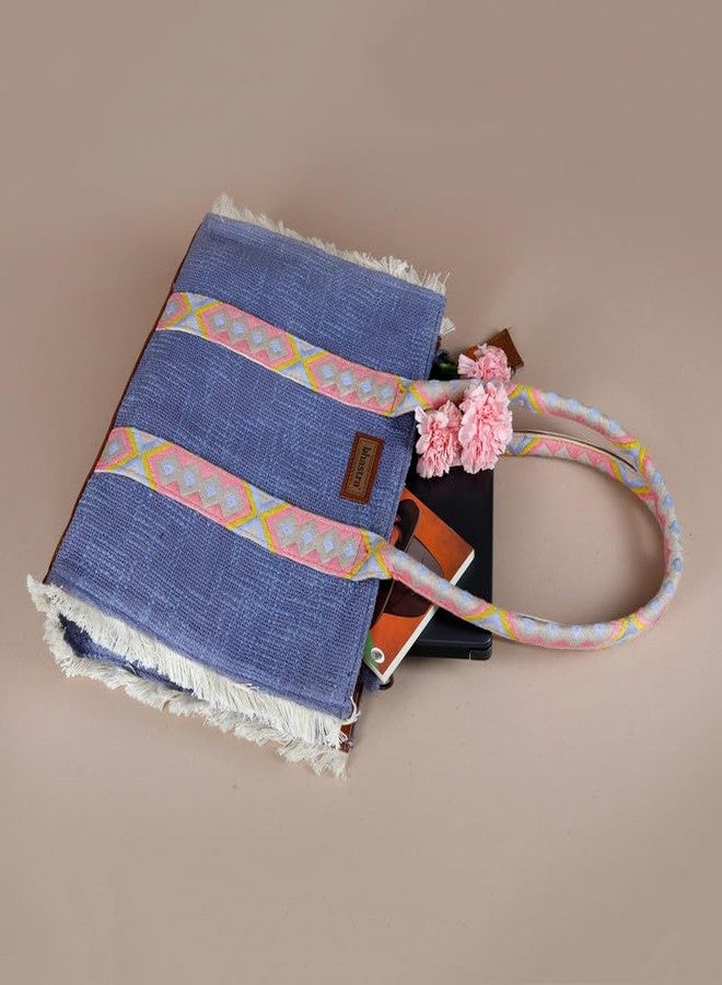 BHASTRA Lenora Fringe Tote Bag - Lilac | Handloom Slub Cotton | Laptop | Tote Bags for Women For Office Use, Work | Ladies Stylish Shoulder Bag | Ethically Sourced, Lightweight-Ideal For Gifting - Image 5