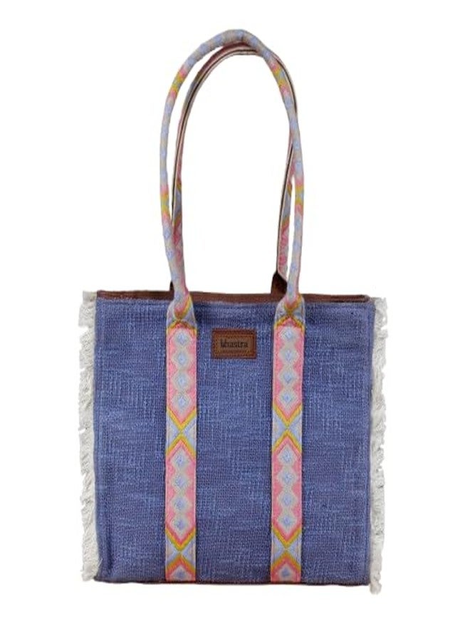 BHASTRA Lenora Fringe Tote Bag - Lilac | Handloom Slub Cotton | Laptop | Tote Bags for Women For Office Use, Work | Ladies Stylish Shoulder Bag | Ethically Sourced, Lightweight-Ideal For Gifting - Image 1