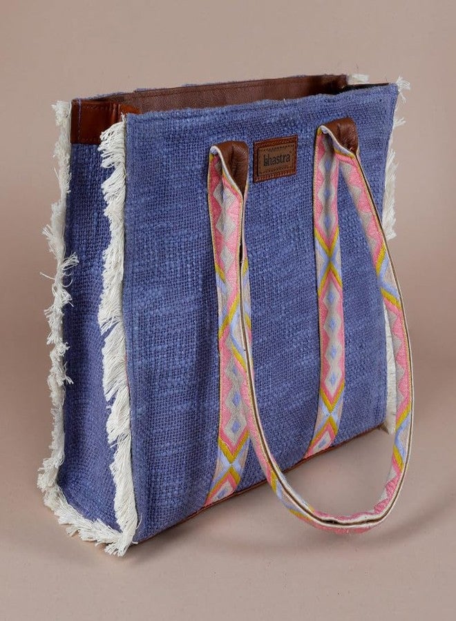 BHASTRA Lenora Fringe Tote Bag - Lilac | Handloom Slub Cotton | Laptop | Tote Bags for Women For Office Use, Work | Ladies Stylish Shoulder Bag | Ethically Sourced, Lightweight-Ideal For Gifting - Image 3