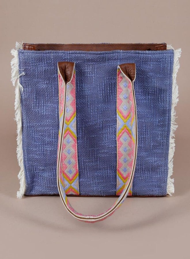 BHASTRA Lenora Fringe Tote Bag - Lilac | Handloom Slub Cotton | Laptop | Tote Bags for Women For Office Use, Work | Ladies Stylish Shoulder Bag | Ethically Sourced, Lightweight-Ideal For Gifting - Image 2