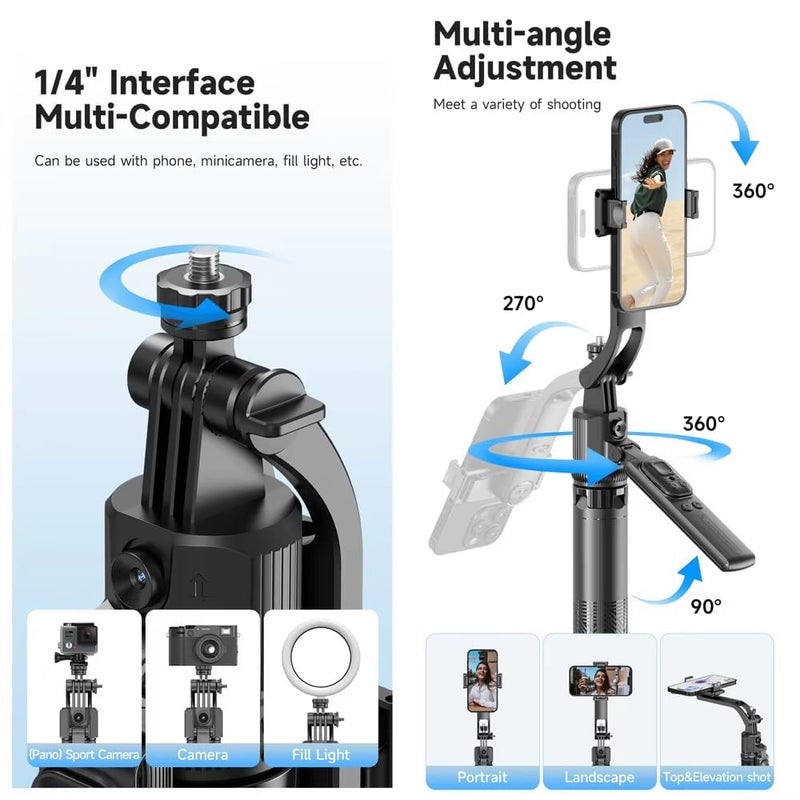 FKU C17 Auto Face Tracking AI Gimbal Selfie Stick Tripod Stand 3 in 1 Multifunctional Design, Detachable Bluetooth Remote Compatible for iPhone/Android, Best for Vlogging/Photo Shoot - Image 3