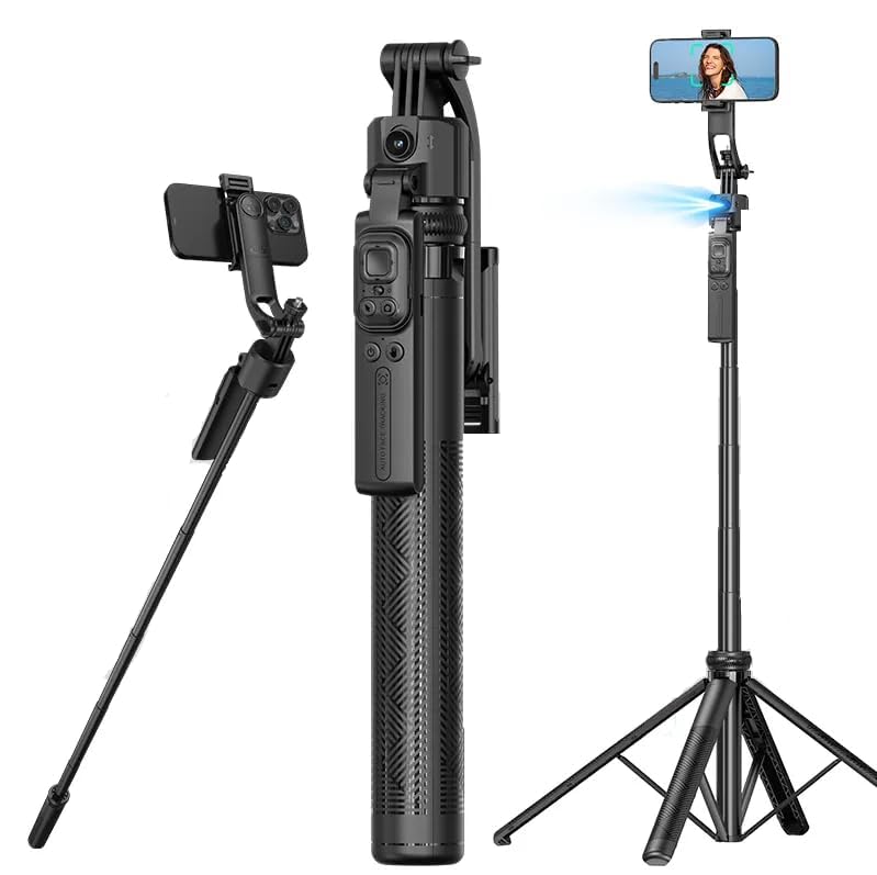 FKU C17 Auto Face Tracking AI Gimbal Selfie Stick Tripod Stand 3 in 1 Multifunctional Design, Detachable Bluetooth Remote Compatible for iPhone/Android, Best for Vlogging/Photo Shoot - Image 1
