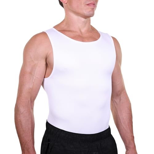 Esteem Apparel قميص ضغط إيلت سليم للرجال من إيستيم أباريل لإخفاء التثدي (أبيض، كبير) - Image 1