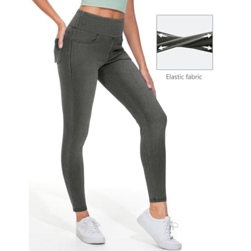 سروال Jeggings نسائي عالي الخصر من THE GYM PEOPLE، بنطال جينز قابل للتمدد للكاحل، طول كابريس، سحب على الخصر المرن، التحكم في البطن، نحيف، رفع المؤخرة، ناعم، 4 جيوب حقيقية، للرحلات، الشارع، العمل - Image 4