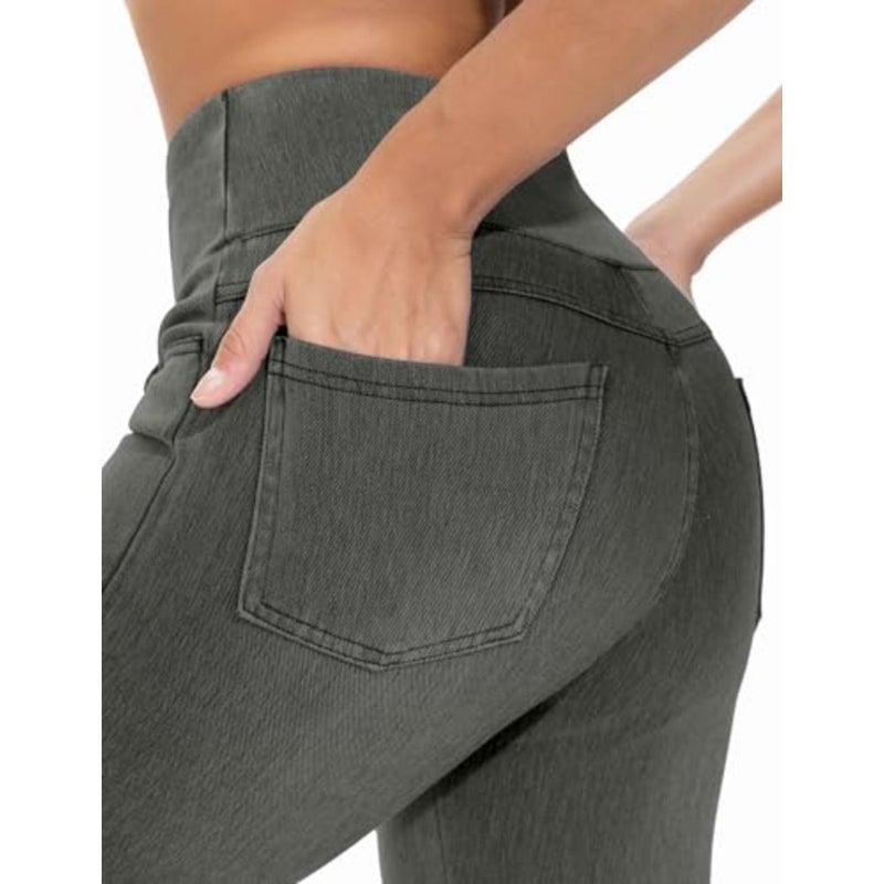 سروال Jeggings نسائي عالي الخصر من THE GYM PEOPLE، بنطال جينز قابل للتمدد للكاحل، طول كابريس، سحب على الخصر المرن، التحكم في البطن، نحيف، رفع المؤخرة، ناعم، 4 جيوب حقيقية، للرحلات، الشارع، العمل - Image 5