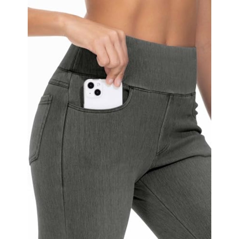 سروال Jeggings نسائي عالي الخصر من THE GYM PEOPLE، بنطال جينز قابل للتمدد للكاحل، طول كابريس، سحب على الخصر المرن، التحكم في البطن، نحيف، رفع المؤخرة، ناعم، 4 جيوب حقيقية، للرحلات، الشارع، العمل - Image 3