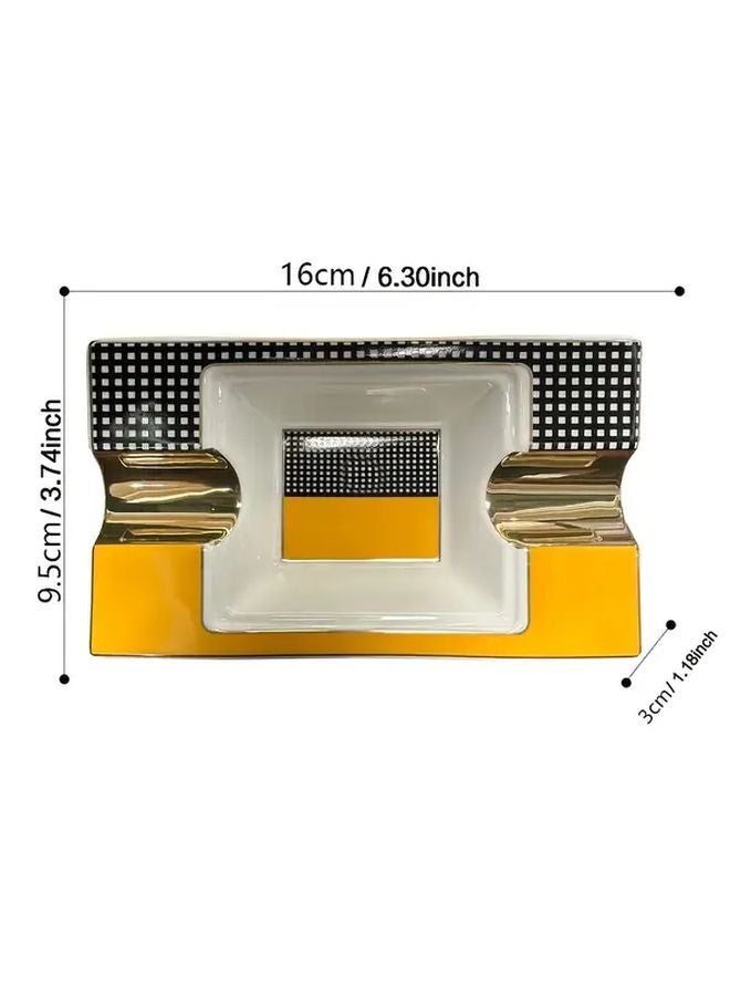 Luxury Ceramic Ashtray With Golden Rim Black Spots Portable Square Design - Image 4