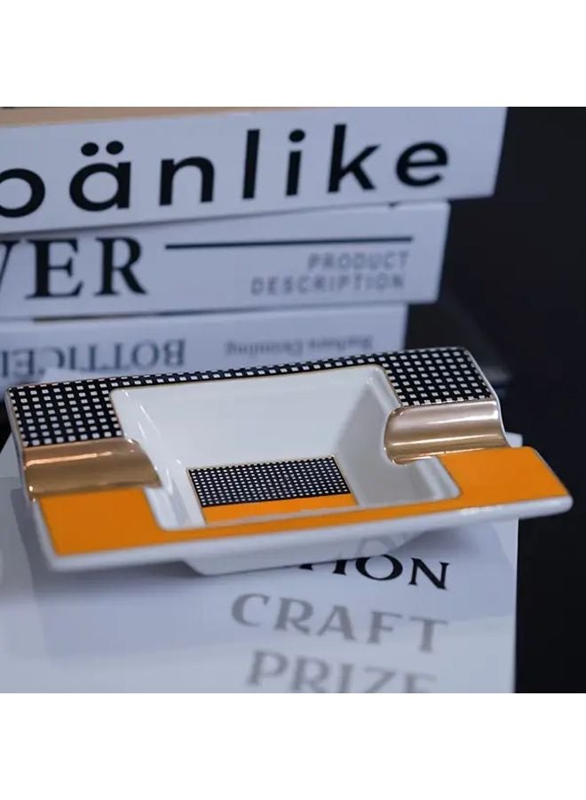 Luxury Ceramic Ashtray With Golden Rim Black Spots Portable Square Design - Image 2