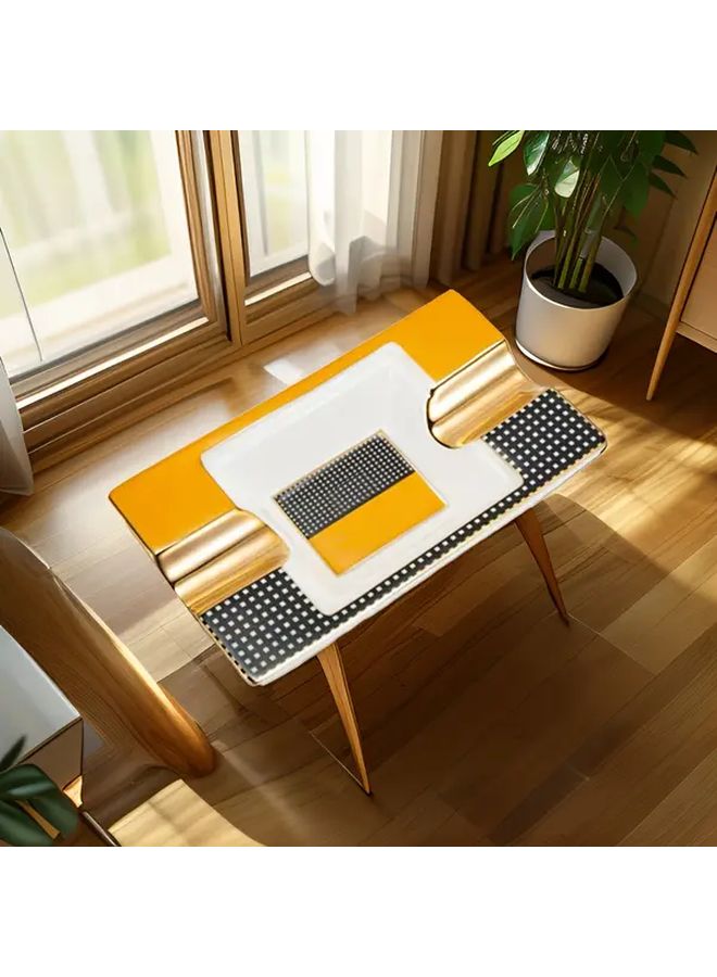 Luxury Ceramic Ashtray With Golden Rim Black Spots Portable Square Design - Image 3