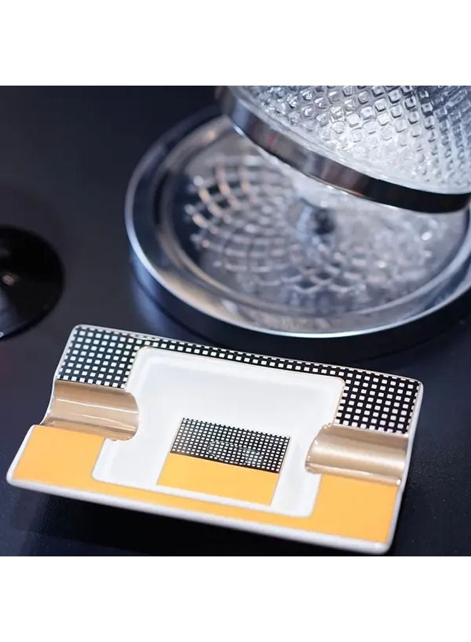 Luxury Ceramic Ashtray With Golden Rim Black Spots Portable Square Design - Image 5