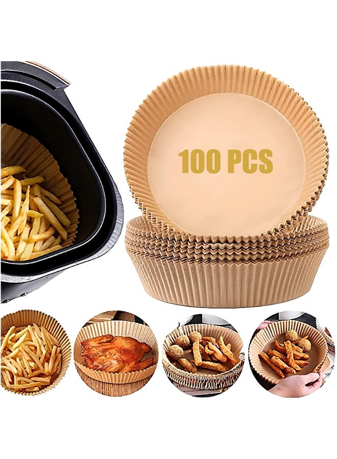 ECVV 100PCS Air Fryer Liners – Premium Non-Stick Disposable Parchment Paper Bowls, Waterproof & Oil-Proof Baking Liners for Air Fryer (16cm x 4.5cm), Brown - Image 1